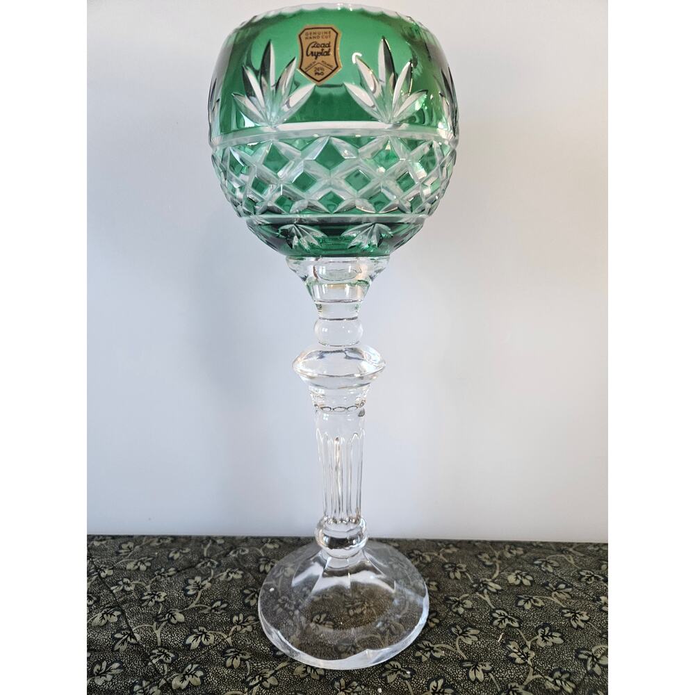 Beautiful Polish Green cut 24 % lead Crystal glass goblet